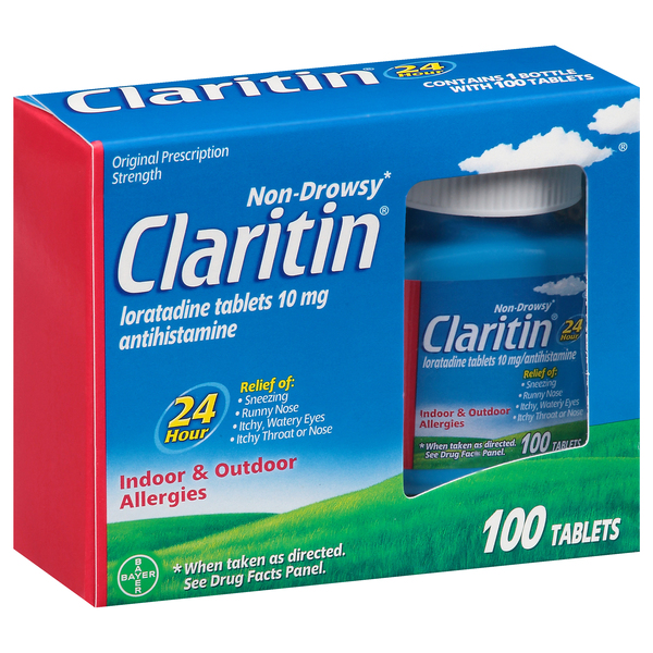Image for Claritin Indoor & Outdoor Allergies, Original Prescription Strength, 10 mg, Non-Drowsy, Tablets,100ea from Keyes Drug
