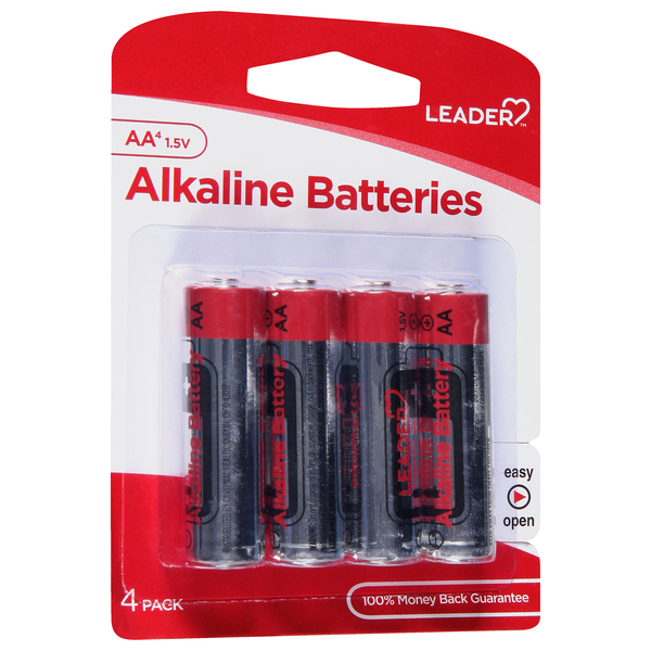 Image for Leader Batteries, Alkaline, AA, 1.5 Volt, 4 Pack, 4ea from Keyes Drug