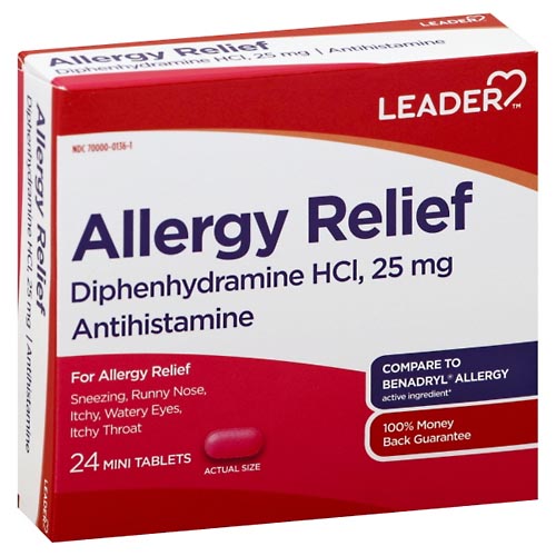 Image for Leader Allergy Relief, 25 mg, Mini Tablets,24ea from Keyes Drug