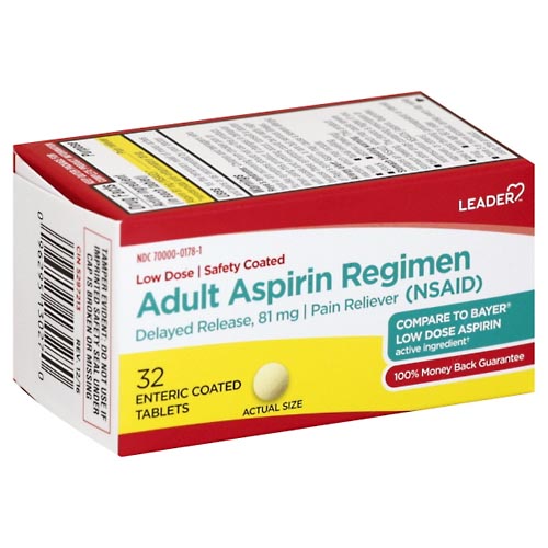 Image for Leader Aspirin Regimen, Adult, Enteric Coated Tablets,32ea from Keyes Drug