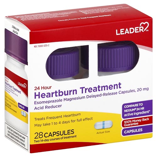 Image for Leader Heartburn Treatment, 24 Hour, Capsules,28ea from Keyes Drug