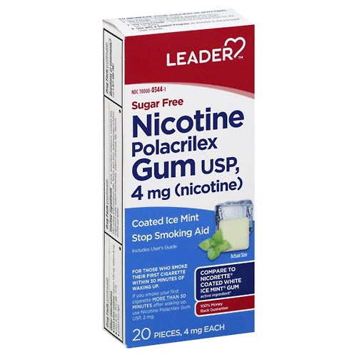 Image for Leader Nicotine Polacrilex Gum, 4 mg, Coated Ice Mint,20ea from Keyes Drug