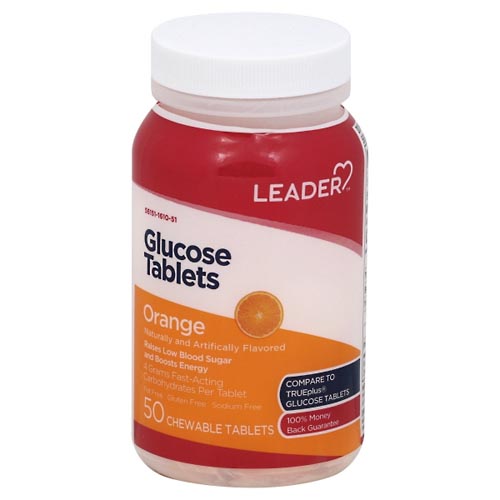 Image for Leader Glucose Tablets, Chewable Tablets, Orange,50ea from Keyes Drug