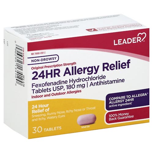 Image for Leader Allergy Relief, 24 Hr, Non-Drowsy, Original Prescription Strength, Tablets,30ea from Keyes Drug