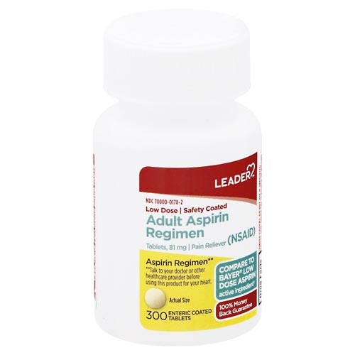 Image for Leader Aspirin Regimen, 81 mg, Enteric Coated Tablets, Adult,300ea from Keyes Drug