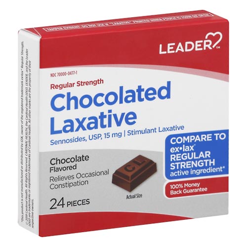 Image for Leader Chocolated Laxative, Regular Strength, 15 mg, Chocolate Flavored,24ea from Keyes Drug