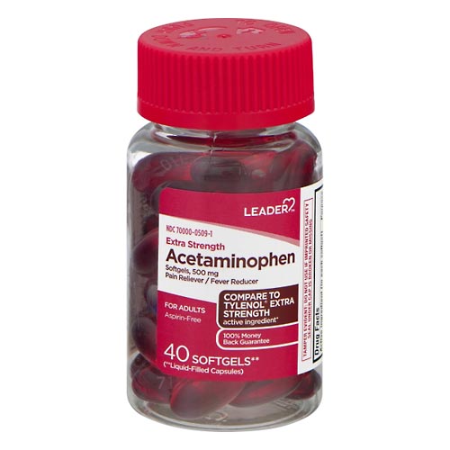 Image for Leader Acetaminophen, Extra Strength, 500 mg, Caplets,40ea from Keyes Drug
