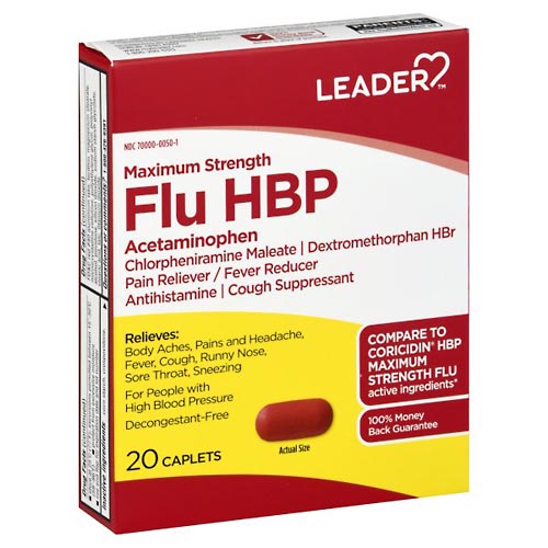 Image for Leader Flu HBP, Maximum Strength, Caplets,20ea from Keyes Drug