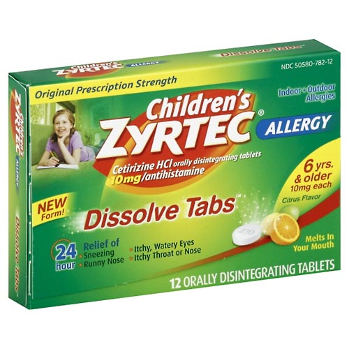 Image for Zyrtec Allergy, Original Prescription Strength, 10 mg, Dissolve Tabs, Citrus Flavor,12ea from Keyes Drug