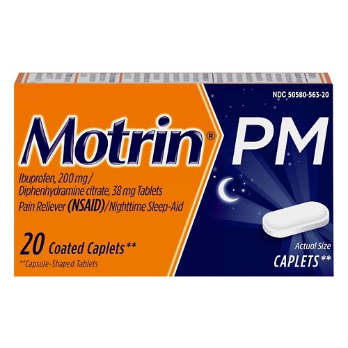 Image for Motrin Pm Pain Reliever (NSAID)/Nighttime Sleep-Aid, 200 mg, Coated Caplets,20ea from Keyes Drug