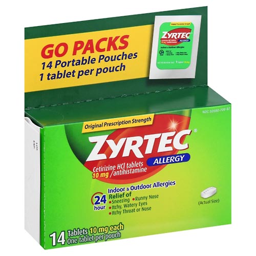Image for Zyrtec Allergy, Original Prescription Strength, Tablets, Go Packs,14ea from Keyes Drug